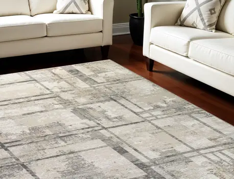 8' X 10' Ivory and Black Abstract Non Skid Area Rug