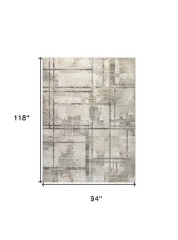 8' X 10' Ivory and Black Abstract Non Skid Area Rug