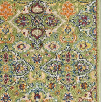 12' Green And Red Medallion Runner Rug