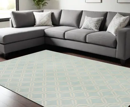 8' X 10' Beige and Green Trellis Non Skid Area Rug