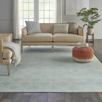 8' X 10' Beige and Green Trellis Non Skid Area Rug