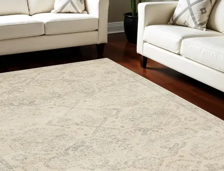 6' X 9' Beige And Gray Geometric Distressed Area Rug