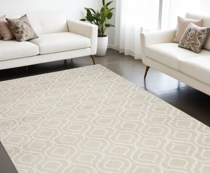 8' X 10' Beige and Ivory Trellis Non Skid Area Rug