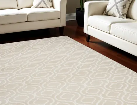 8' X 10' Beige and Ivory Trellis Non Skid Area Rug