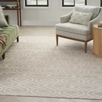 8' X 10' Beige and Ivory Trellis Non Skid Area Rug