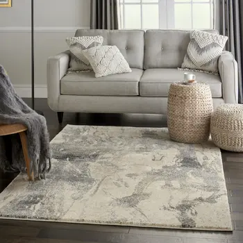 4' X 6' Cream and Gray Abstract Distressed Area Rug