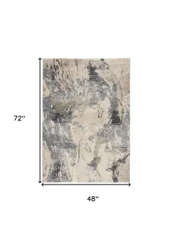 4' X 6' Cream and Gray Abstract Distressed Area Rug