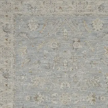 5' X 8' Beige and Blue Floral Power Loom Area Rug
