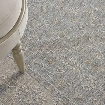 5' X 8' Beige and Blue Floral Power Loom Area Rug