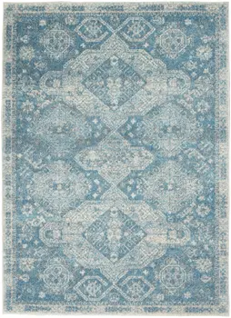 6' X 9' Ivory and Light Blue Medallion Distressed Area Rug