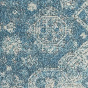 6' X 9' Ivory and Light Blue Medallion Distressed Area Rug