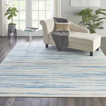 8' X 10' Ivory Blue and Gray Abstract Non Skid Area Rug