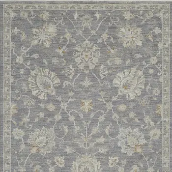 5' X 8' Ivory and Gray Floral Power Loom Area Rug
