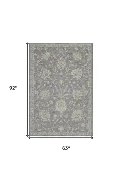 5' X 8' Ivory and Gray Floral Power Loom Area Rug