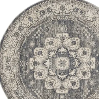 5' X 8' Ivory and Gray Floral Power Loom Area Rug