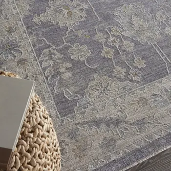 5' X 8' Ivory and Gray Floral Power Loom Area Rug