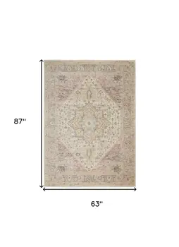 5' X 7' Ivory Pink And Gray Floral Distressed Area Rug