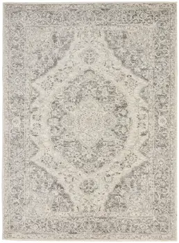 5' X 7' Ivory And Gray Floral Medallion Distressed Area Rug