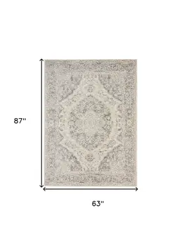 5' X 7' Ivory And Gray Floral Medallion Distressed Area Rug