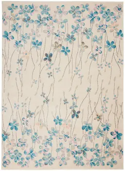 5' X 7' Ivory And Blue Floral Area Rug