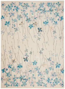 5' X 7' Ivory And Blue Floral Area Rug