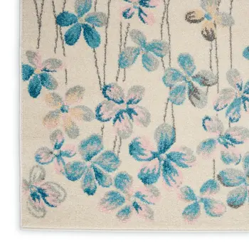 5' X 7' Ivory And Blue Floral Area Rug