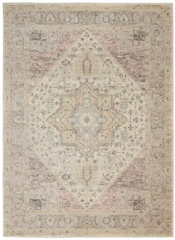 6' X 9' Ivory Pink And Gray Floral Medallion Distressed Area Rug