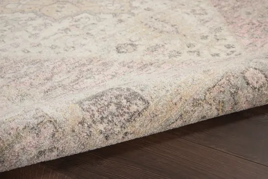 6' X 9' Ivory Pink And Gray Floral Medallion Distressed Area Rug
