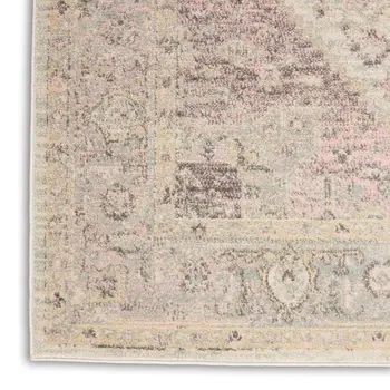 6' X 9' Ivory Pink And Gray Floral Medallion Distressed Area Rug