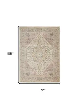 6' X 9' Ivory Pink And Gray Floral Medallion Distressed Area Rug