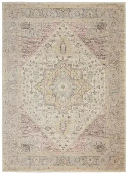 6' X 9' Ivory Pink And Gray Floral Medallion Distressed Area Rug