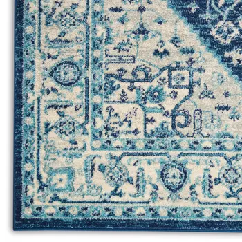6' X 9' Ivory And Navy Blue Floral Medallion Distressed Area Rug
