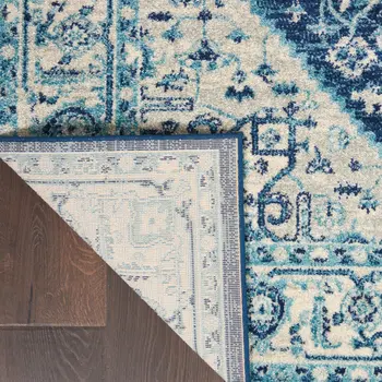 6' X 9' Ivory And Navy Blue Floral Medallion Distressed Area Rug