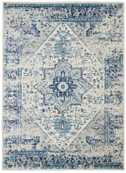 6' X 9' Ivory And Light Blue Floral Medallion Distressed Area Rug