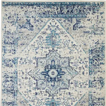 6' X 9' Ivory And Light Blue Floral Medallion Distressed Area Rug