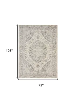 6' X 9' Ivory And Gray Floral Medallion Distressed Area Rug