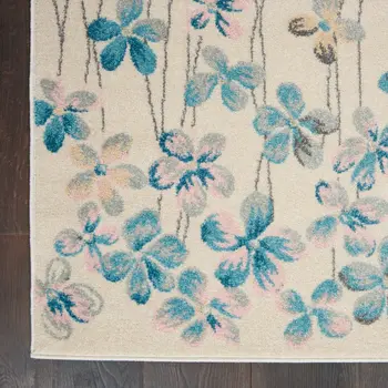 6' X 9' Ivory And Blue Floral Area Rug
