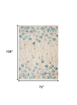 6' X 9' Ivory And Blue Floral Area Rug