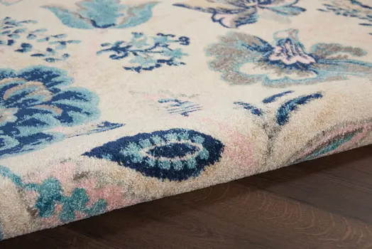 6' X 9' Ivory Navy Blue And Light Blue Floral Area Rug