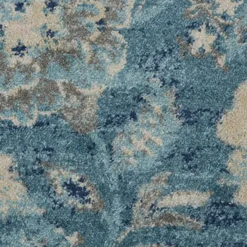 6' X 9' Ivory Navy Blue And Light Blue Floral Area Rug