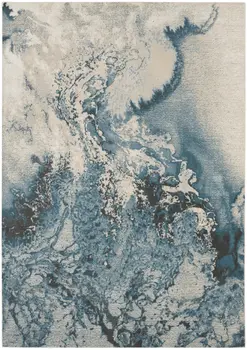 6' X 9' Ivory Teal Blue and Black Abstract Non Skid Area Rug