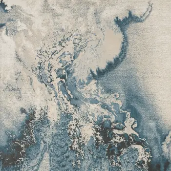 6' X 9' Ivory Teal Blue and Black Abstract Non Skid Area Rug