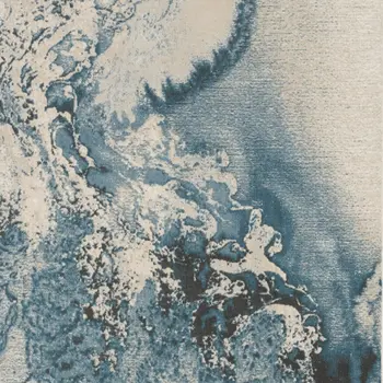 6' X 9' Ivory Teal Blue and Black Abstract Non Skid Area Rug