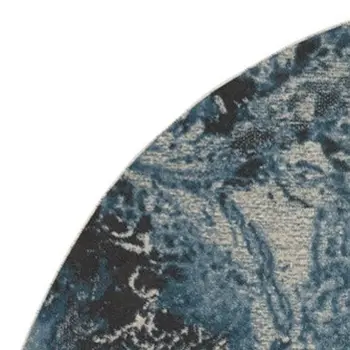 8' Ivory Teal Blue and Black Abstract Non Skid Round Rug