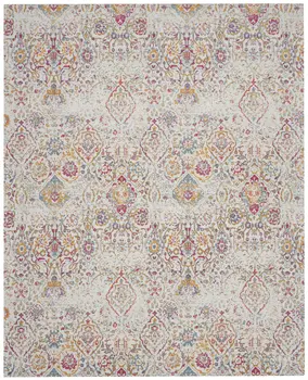8' X 10' Ivory Red and Yellow Damask Distressed Area Rug