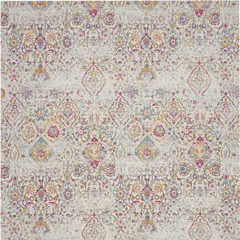 8' X 10' Ivory Red and Yellow Damask Distressed Area Rug