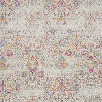 8' X 10' Ivory Red and Yellow Damask Distressed Area Rug