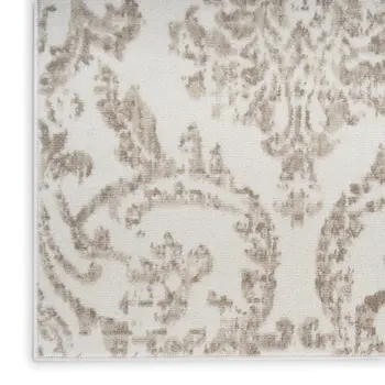 8' X 10' Beige and Ivory Damask Distressed Non Skid Area Rug