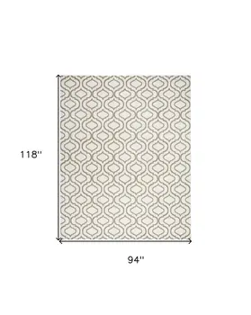 8' X 10' Ivory and Green Trellis Non Skid Area Rug