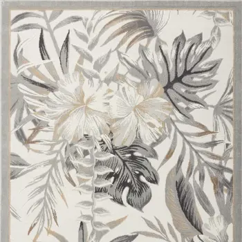 4' X 6' White and Golden Brown Floral Distressed Non Skid Area Rug